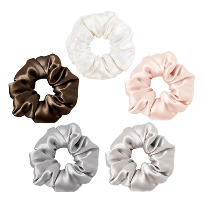 LILYSILK Silk Hair Scrunchies / Ties for Frizz & Breakage Prevention, 100% Mulberry, No Damage, Elastic ponytail Holders, 1Pc, Coffee - Colors A