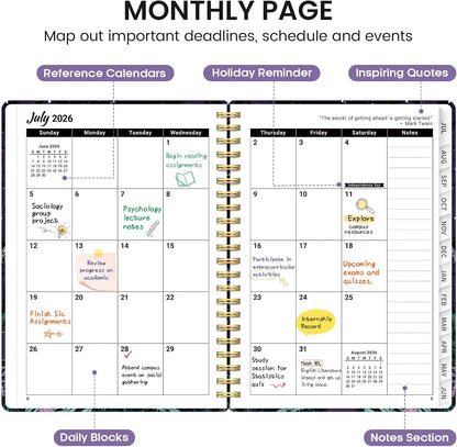 Planner 2026-2027, Academic Monthly and Weekly Calendar Planner for Women, July 2026 - June 2027, Hardcover Pretty Agenda Planner Book with Tabs, Spiral Daily Organizer for School Office Home Supplies, 6.3" x 8.5" - Blue Floral