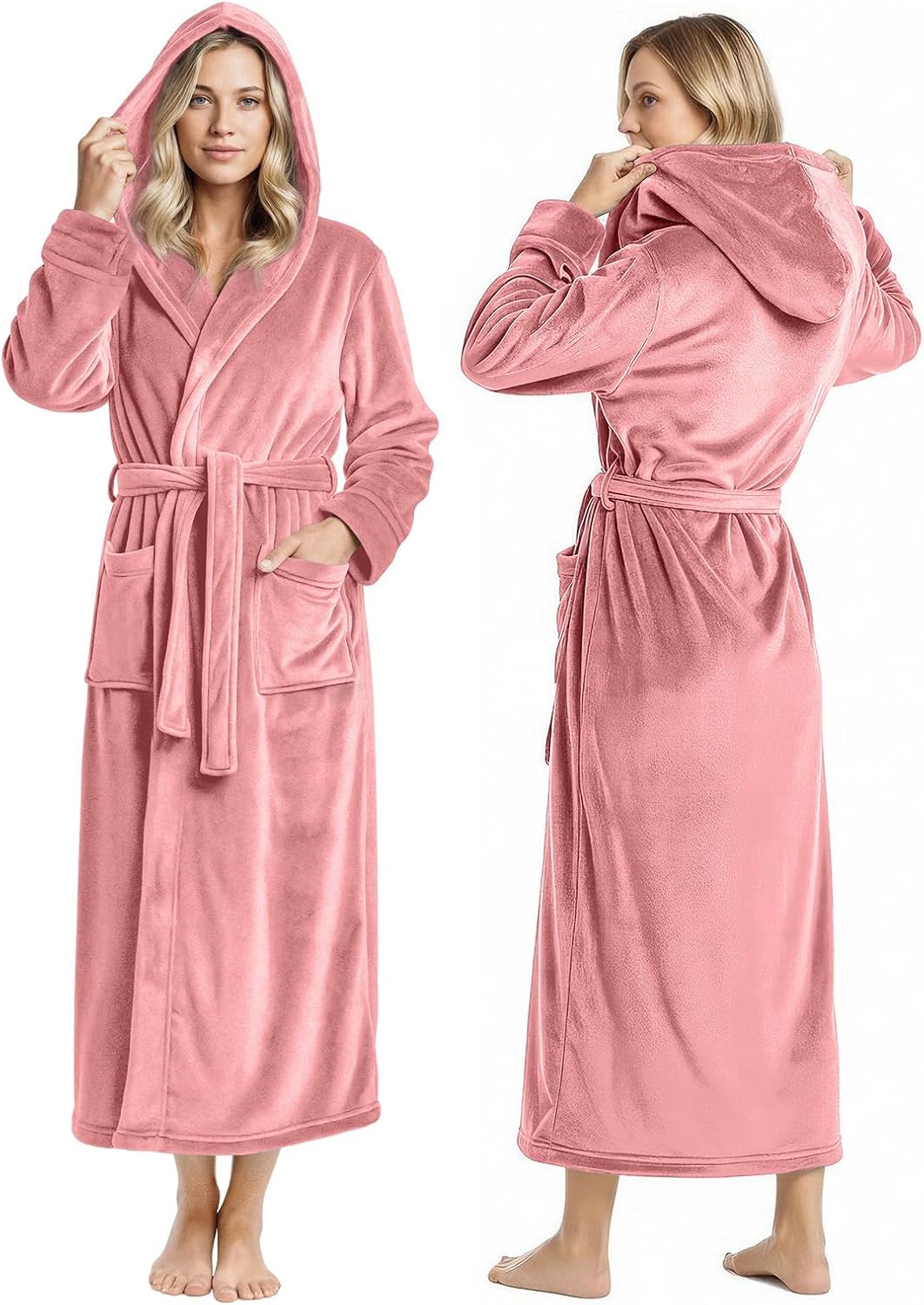 Premium Ultra Soft Robes for Women with Hood Plush Fleece Long Bathrobe