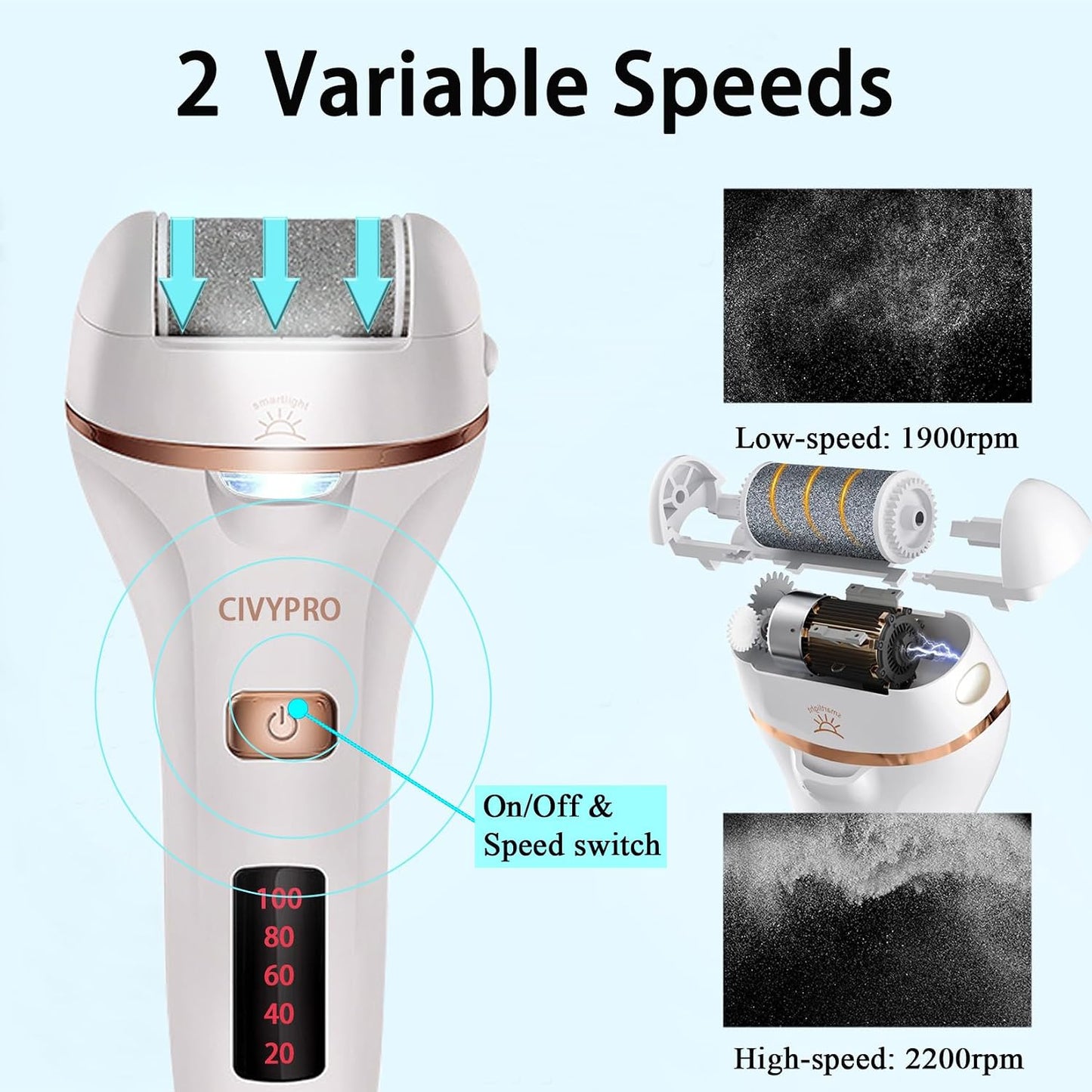 Electric Foot Callus Remover- Long Service Time, Rechargeable Electronic Foot File- Ideal Gift, Professional Pedicure Tools, Waterproof Foot Scrubber, Pedicure Kit Feet Care for Dead Skin (Black)