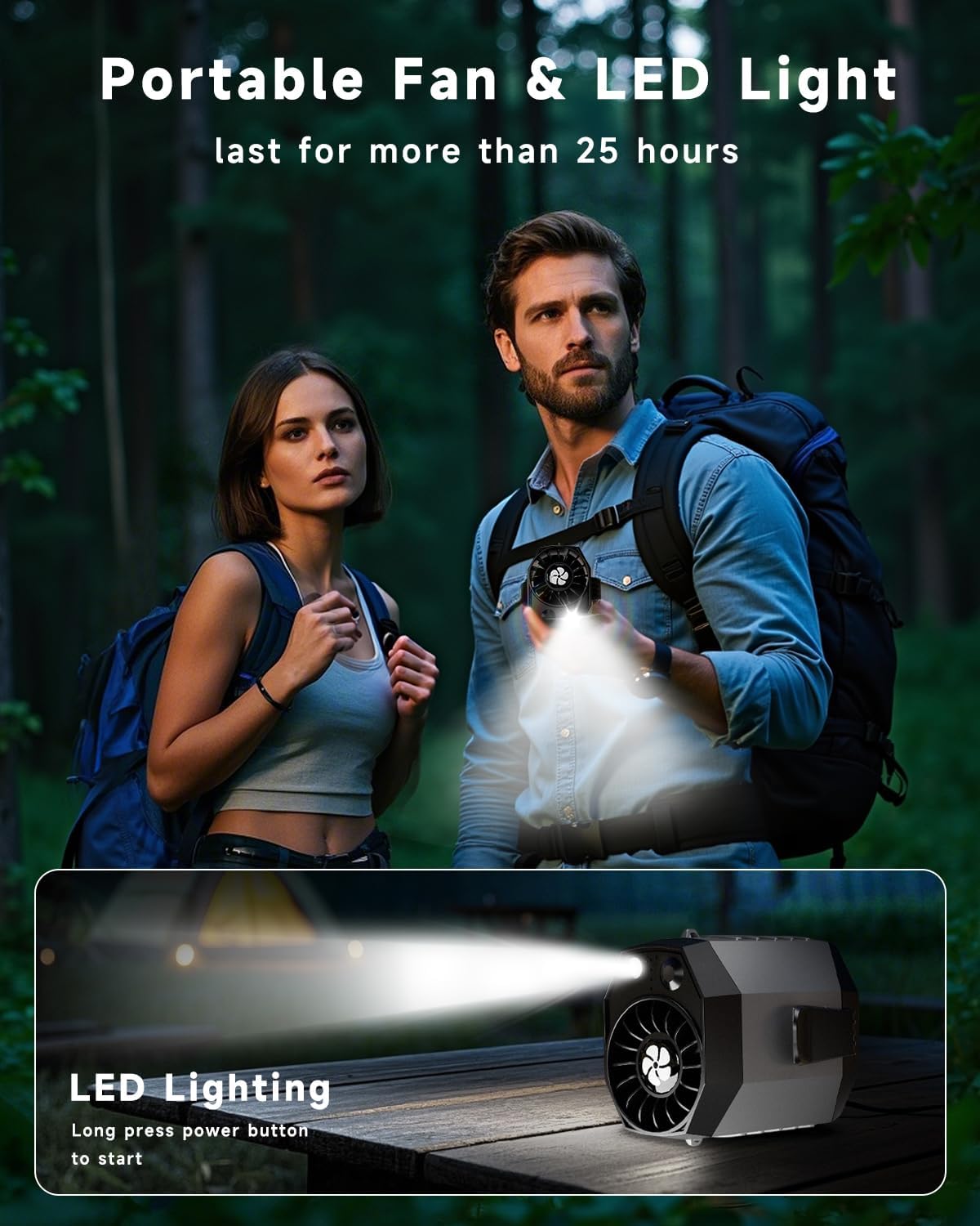 JKBOOM Portable Waist Fan, 9200RPM High Speed Wearable Fan, Mini Rechargeable Personal Fan for Jobsite & Outdoor, 25H Runtime, 25dB Quiet, Belt Fan with LED Flashlight for Men, Black