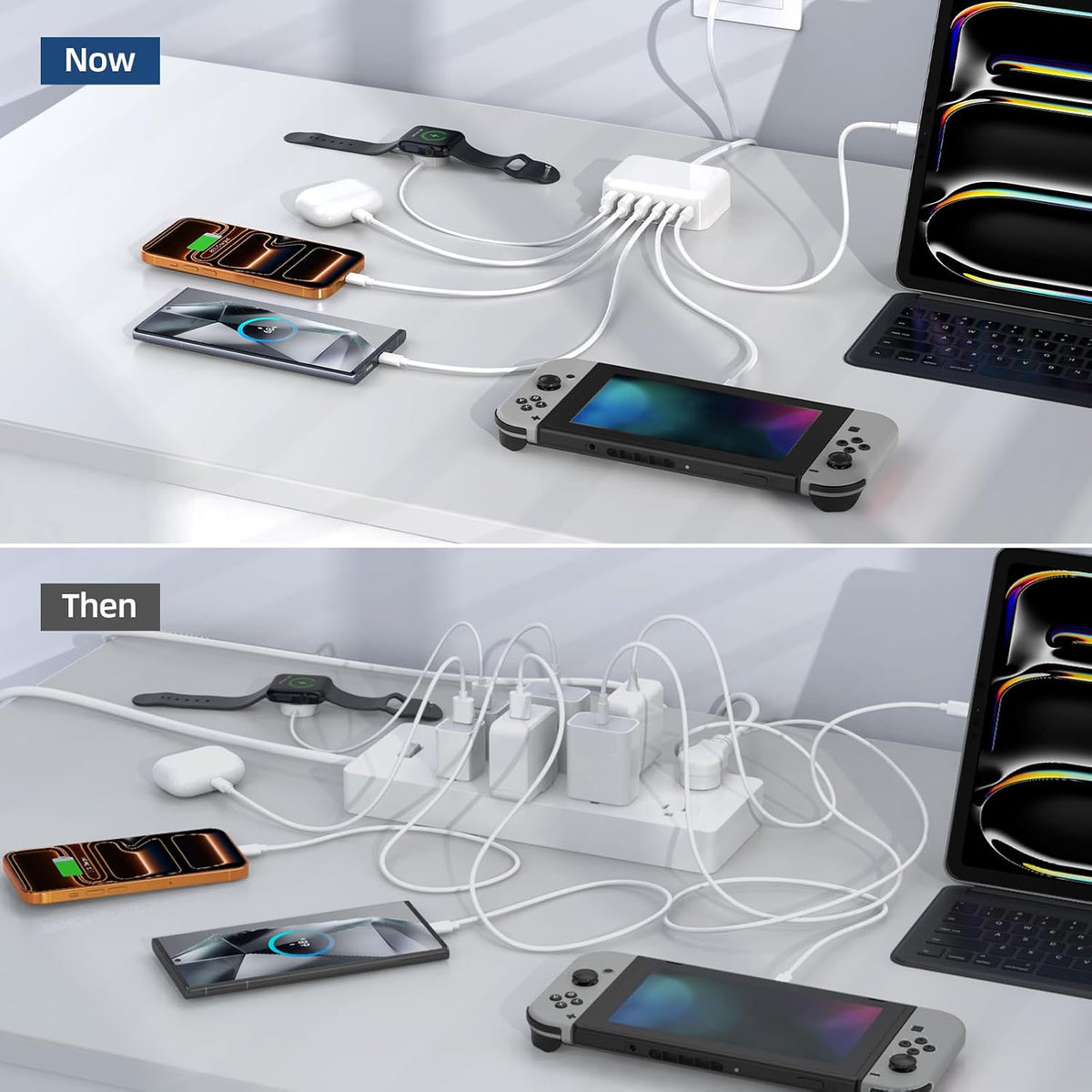 100W 6 in 1 USB Charger, 50% Smaller Charging Station for Multiple Devices