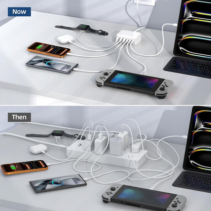 100W 6 in 1 USB Charger, 50% Smaller Charging Station for Multiple Devices