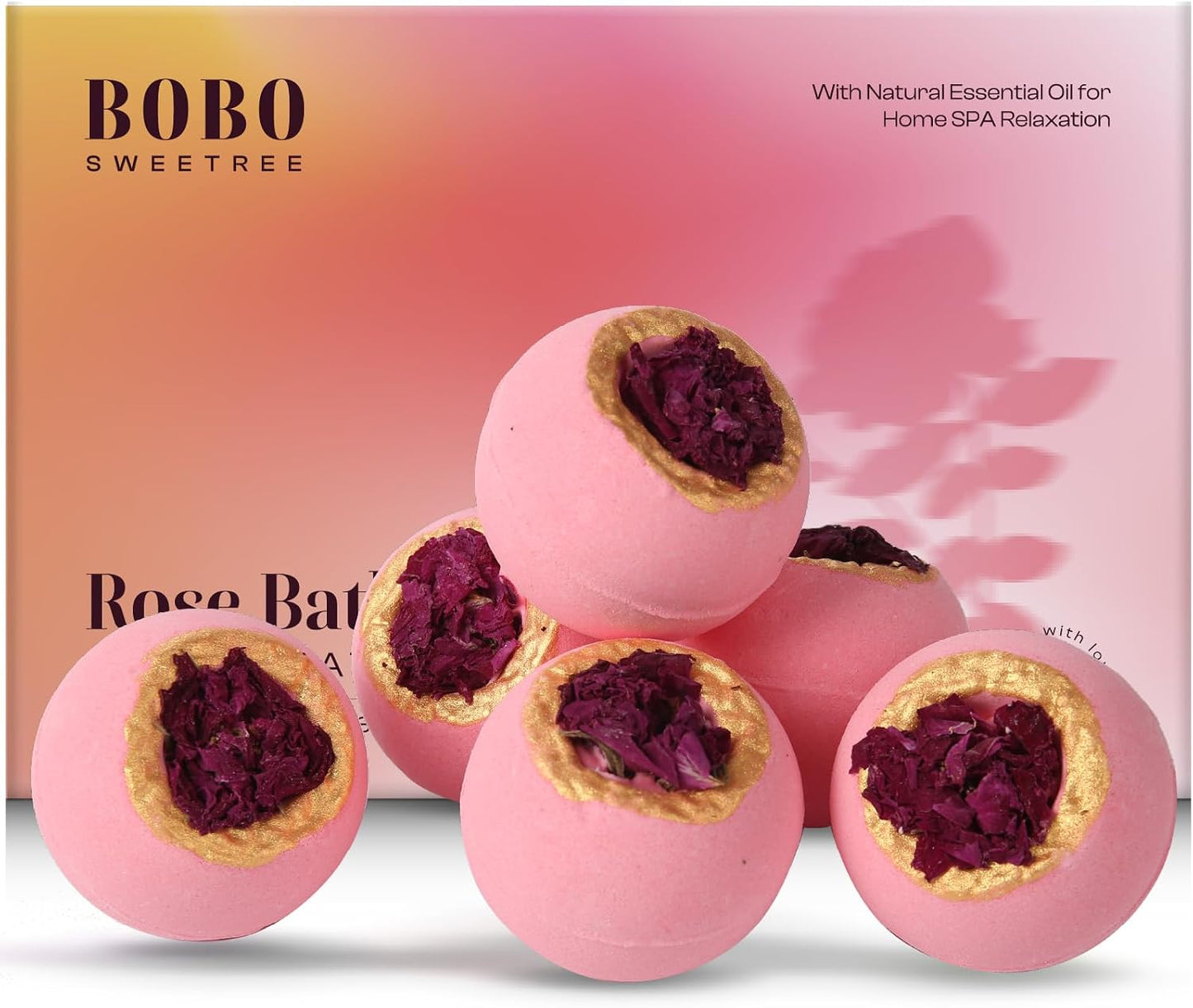 Bath Bombs Gift Set for Women, 6 Large with Real Flowers & Essential Oils | Home spa relaxation, aromatherapy self-care, moisturizing bath soak, birthday presents for mom, wife, girlfriend
