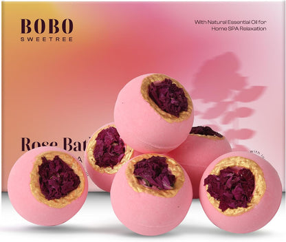 Bath Bombs Gift Set for Women, 6 Large with Real Flowers & Essential Oils | Home spa relaxation, aromatherapy self-care, moisturizing bath soak, birthday presents for mom, wife, girlfriend