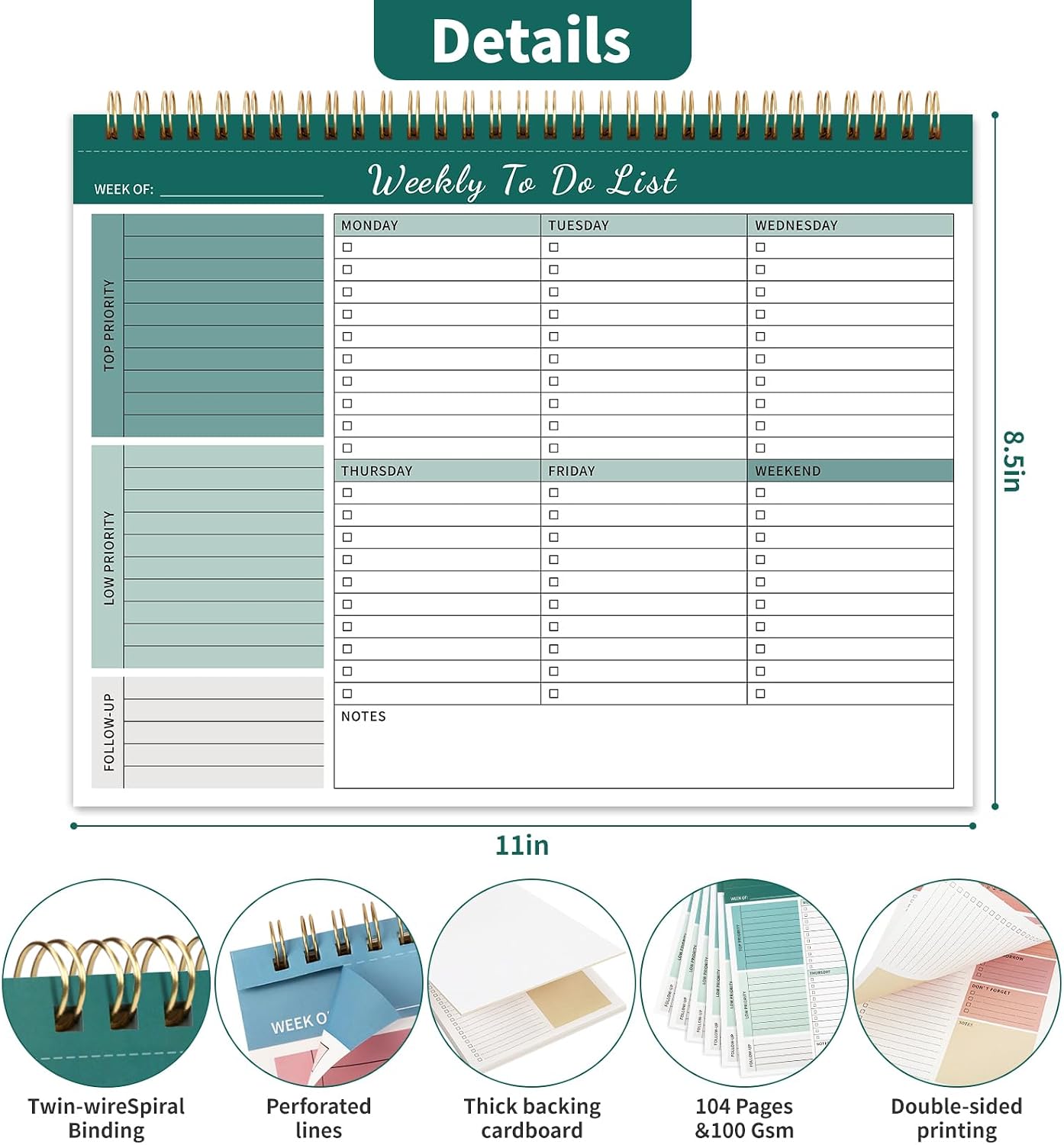104 Pgs To Do List Notepad, 52 Undated Sheets Duplex-printed