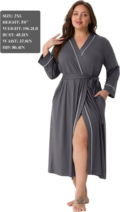 PrinStory Robes for Women 3/4 Sleeve Long Bath Robe XS-4XL