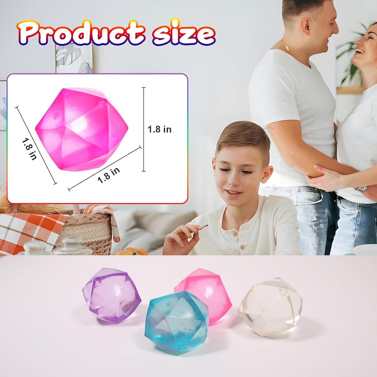 8pc Mini Small 1.4 Masonry Ice Squishy Stress Balls Diamond Anxiety Relief Slow Rise-Fidget Toy for Kids Classroom, Calming Toys Anxiety Children Teens