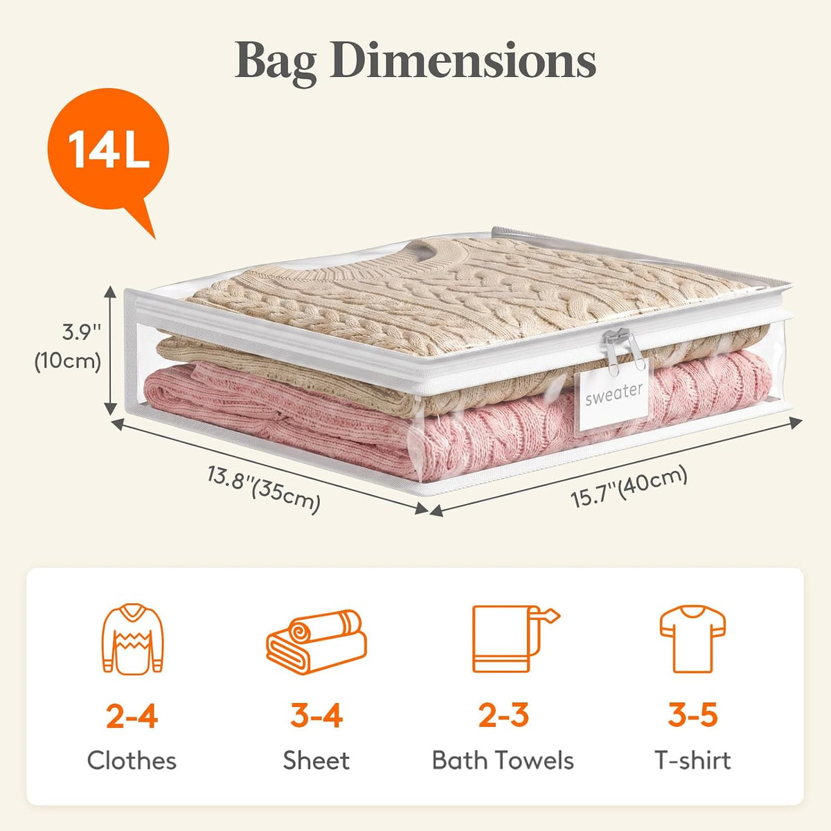 Lifewit Clear Zippered Storage Bags, Plastic Sweater Storage Bags Clothing Organizer for Blankets Linen Sweater Bed Sheet Quilt Clothes (15.7 x 13.8 x 3.9 Inch)