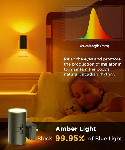 L LOHAS LED Night Light, Amber Nightlight, Dimmable Night Light 100LM, Light Sensor, Yellow Nightlight, Sleep Light for Kids, Soft & Warm Light for Bedroom, Hallway, Bathroom, 2 Pack