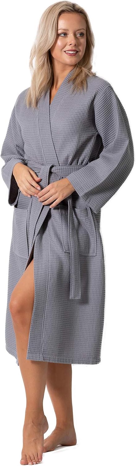 Turkish Linen Waffle Knit Lightweight Kimono Spa & Bath Robes for Women - Quick Dry - Soft