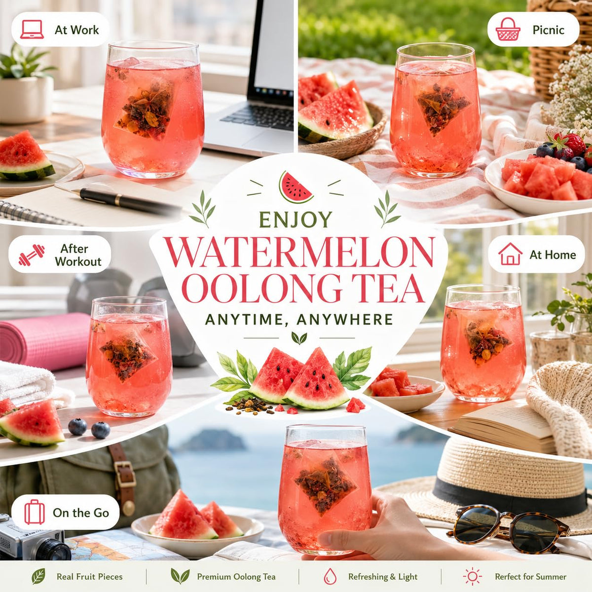 Cold Brew Watermelon Oolong Tea Bags, 3-Pack (30 Tea Bags) | Brews in Cold Water in Minutes | Naturally Flavored with Dragon Fruit & Strawberry | No Sugar Added, Refreshing Iced Tea
