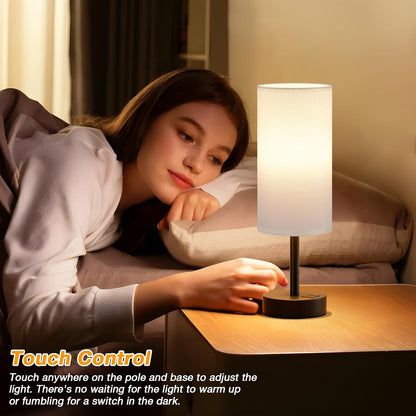 Dicoool Touch Bedside Table Lamp with USB - 3 Way Dimmable Wood Lamp for Bedroom Nightstand, Desk Lamp with Charging Station for Dorm, Living Room, Office, Kids Room, Small, 14in
