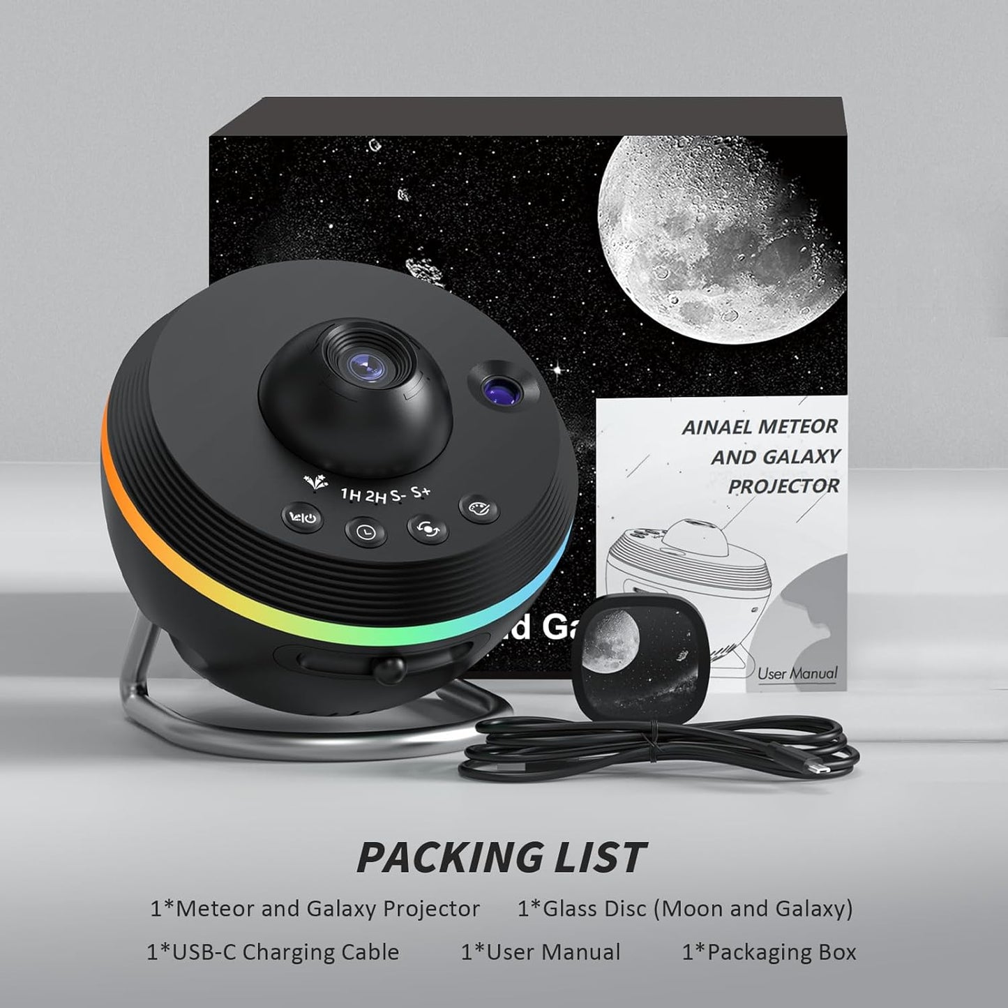 Galaxy Projector, Star Projector Home Planetarium with 1 Glass Projection Disc, 180 Rotatable Starry Sky Night Light with Meteor Effects & Light Strip for Bedroom, Kids & Adults Gift