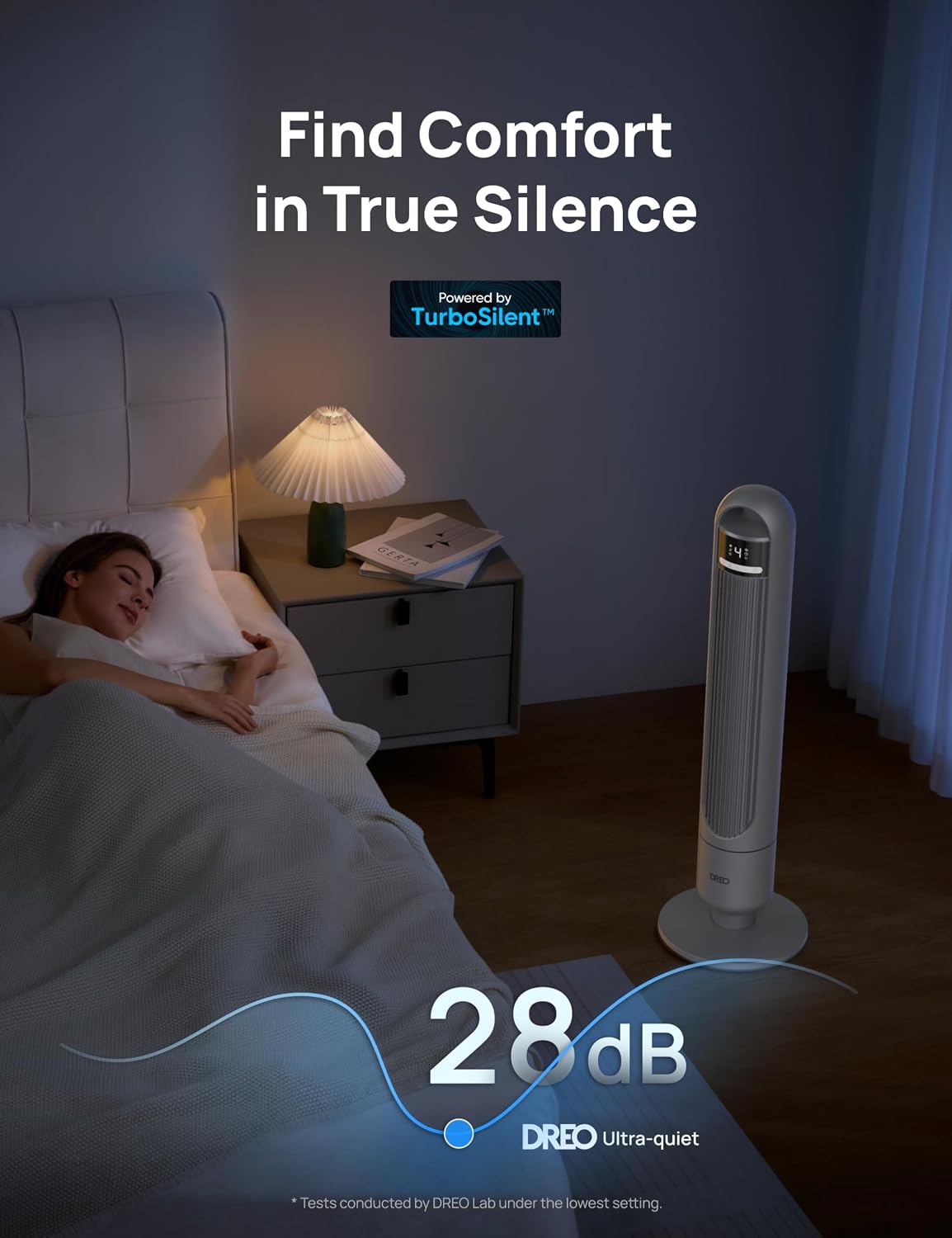 DREO Tower Fan for Bedroom, 90° Oscillating Standing Fans for Room with 4 Speeds, 3 Modes, 28dB Quiet for Sleep, 26ft/s Velocity, 8H Timer, Remote, Living Room, Office, Home, Black