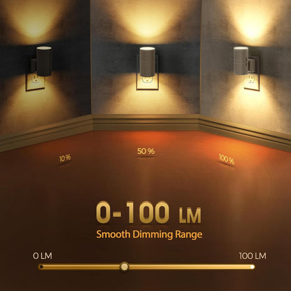 Briignite Night Lights Plug into Wall, Modern LED Night Light Plug in, Dusk to Dawn Sensor,Amber Night Light 0-100LM Adjustable Brightness, Dimmable NightLight for Hallway, Bedroom, Stairway, 2 Pack