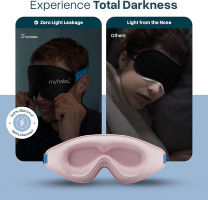 MyHalos® Sleep Mask – 3D Blackout Eye Mask for Women & Men, Side Sleepers, Zero Pressure Memory Foam Eyelash Friendly, Breathable,Award-Winning Sleep Aid for Travel (Black, 1 Count (Pack of 1)