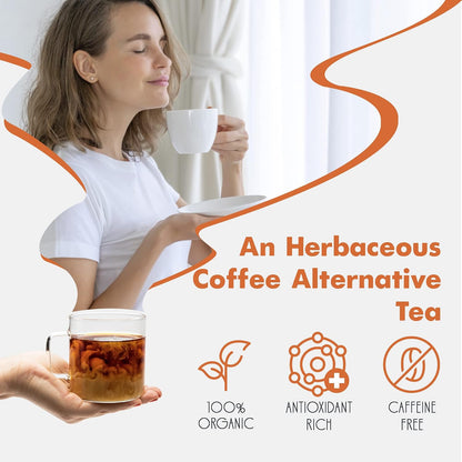 Big Heart Tea Co. Tea Bags - Fake Coffee - Certified Organic, Ayurvedic Herbal Decaf Tea in Zero Plastic Sachets with Small Batch Whole Herbs, Cacao, Roasted Chicory, Dandelion Root, Cinnamon, 50 Pack
