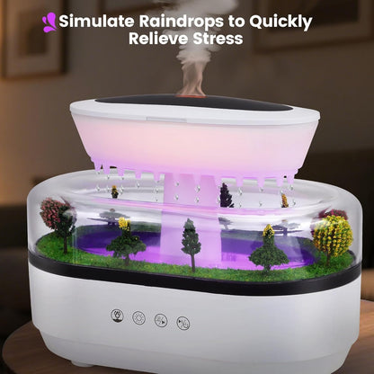 Raindrop Humidifier Diffuser, 250ml Raindrop Aroma Diffuser, LED Mood Light, Auto Off, Micro Landscape Natural Raindrop Cool Mist Humidifier for Bedroom/Yoga/Meditation(White)