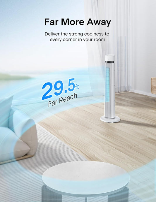 PELONIS 40-inch 90° Oscillation Tower Fan with Remote for Bedroom, White