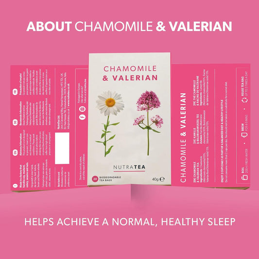 NutraTea Chamomile & Valerian Tea - Bedtime and Night Time Tea - 20 Individually Wrapped Bags (1 Pack)