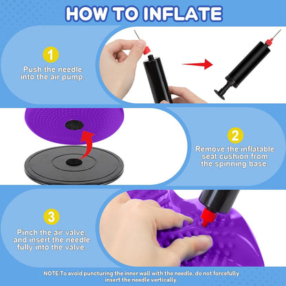 Wiggle Seat Cushion,Fimeetoy Sensory Spinning Chair,ADHD Tools for Kids,Flexible Seating Classroom & Home,Inflatable Wobble Balance Disc-Blue