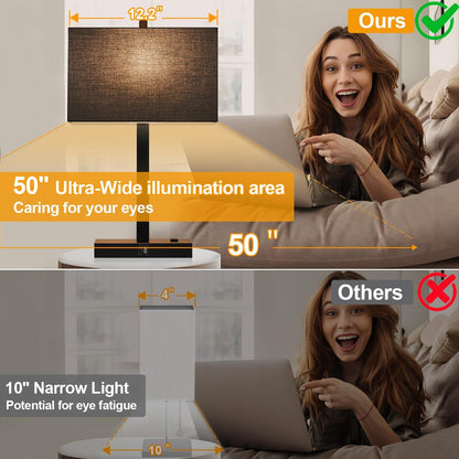 21" Touch Bedside lamps with 2 USB & AC Outlets, 3-Way Dimmable Bedside Table Lamps Set of 2 for Bedroom Living Room Office Reading, Gray Shade Lamps for Night Stands, 5000K LED Bulbs Included