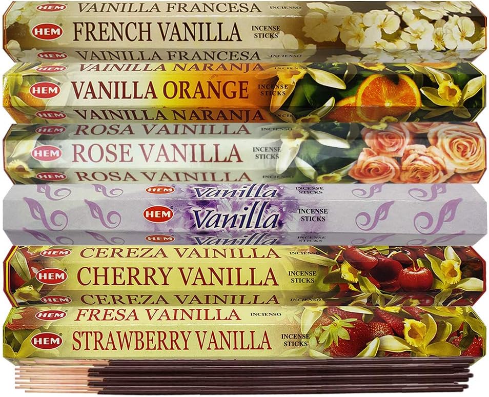 Hem Incense Sticks Variety Pack #23-120 Insence-Sticks (6 Incents x 20 Insense) + Incense Stick Holder with 6 Most Liked Scents Including Patchouli Dragons Blood White Sage Frankincense-Myrrh