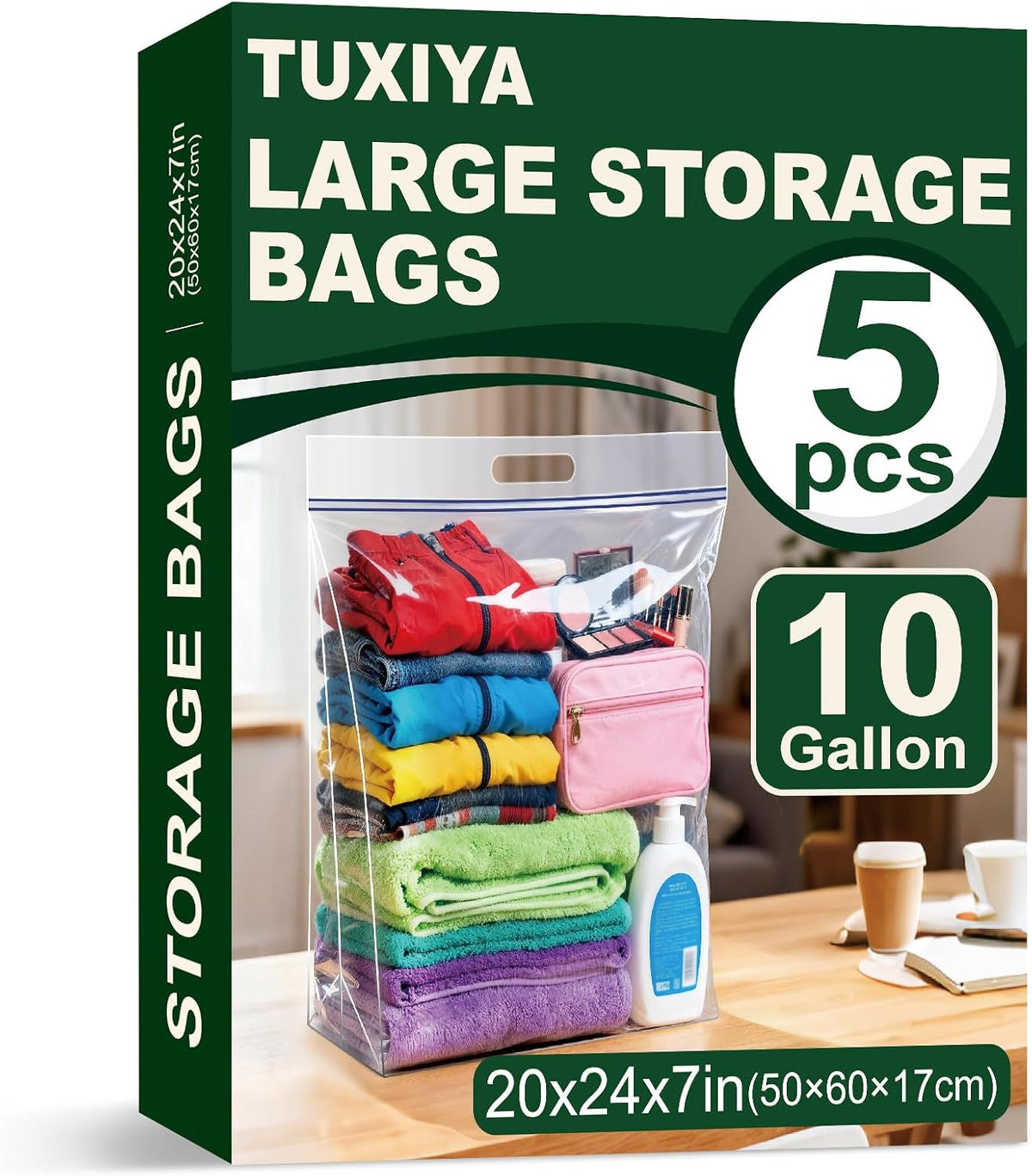 TUXIYA 20 PACK 25 Gallon Extra Large Storage Bags,35.5"x 24"x 7"Zipper Bags