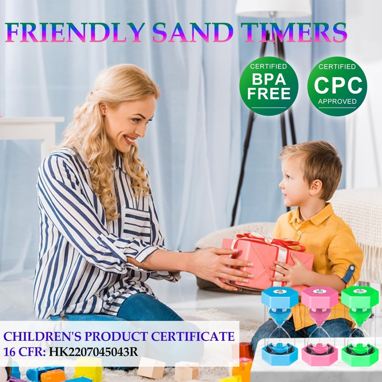 Sand Timers for Kids, 1/2/3/5/10/30 Minutes Acrylic Hourglass Sand Clock, Colorful Plastic Sand Watch Hour Glass Sandglass for Classroom, Games, Kitchen (Pack of 6)