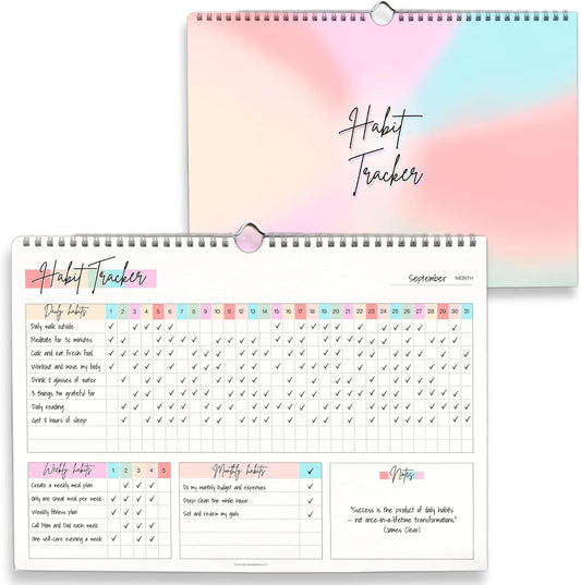 Habit Tracker Calendar – Daily, Weekly & Monthly Habit & Goal Tracker, Wire-Bound Planner with Colorful Design, Premium 250gsm Paper | A5 (Rainbow)