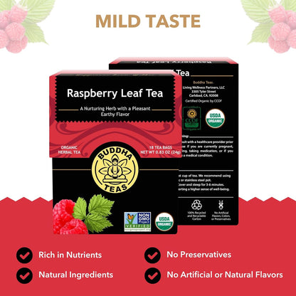 Buddha Teas Organic Raspberry Leaf Tea - Herbal Tea, Caffeine Free