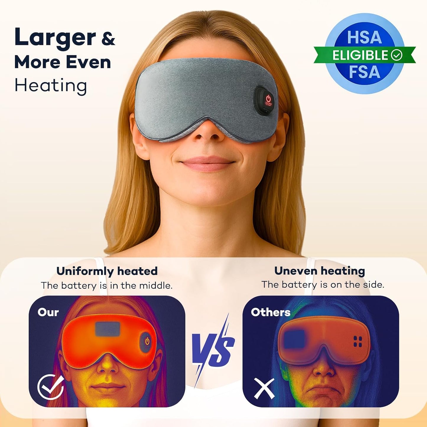 Ezona Cotton Cordless Heated Eye Mask, Warm Eye Compress Mask for Dry Eyes, Washable Eye Heating Pad for Travel, Dry Eyes, Blepharitis, Sinus Migraine (Blue)