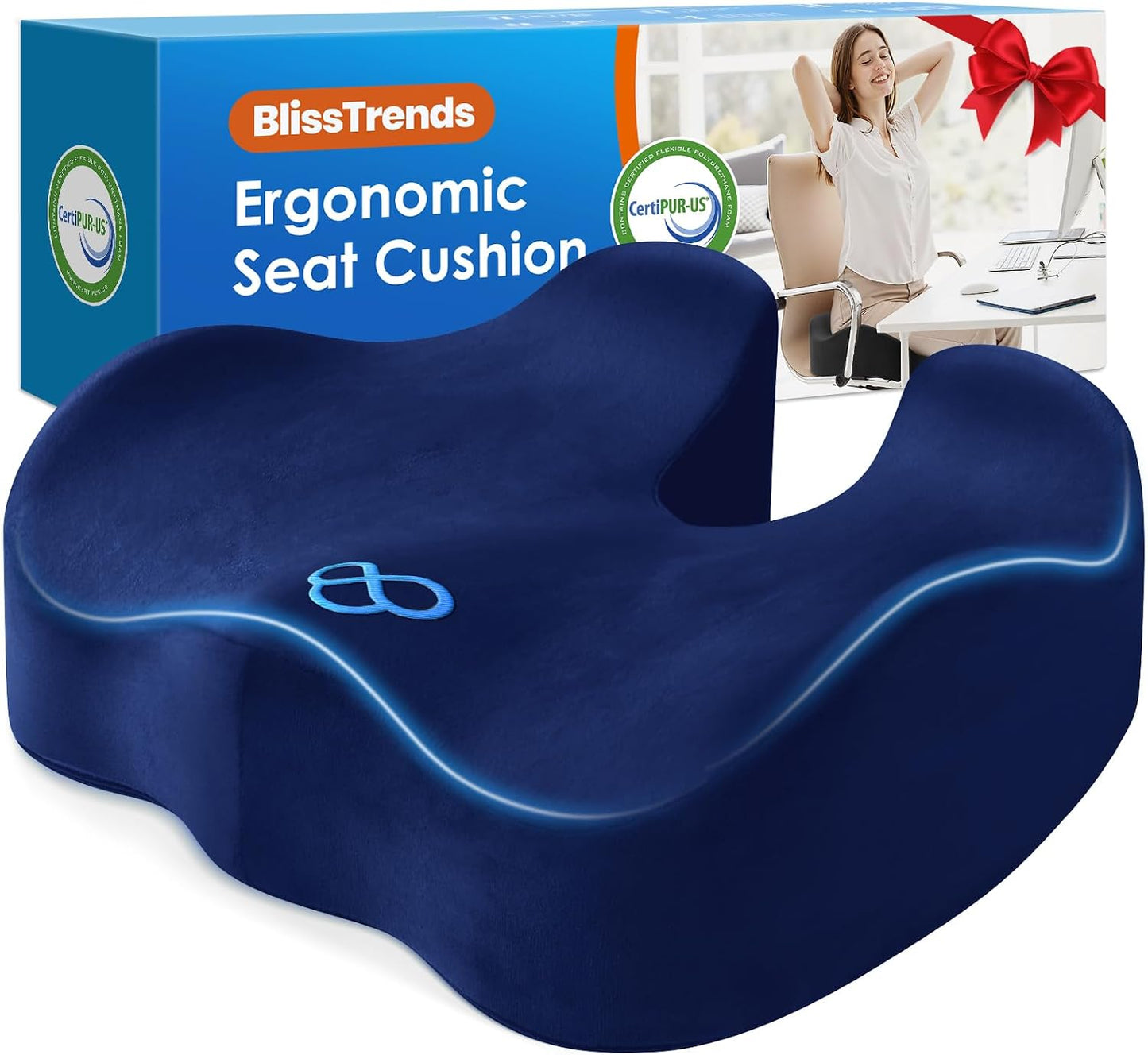 BlissTrends Seat Cushion with Velvet Cover, Thick Memory Foam Cushions for Office Chair, Car Seat, Airplane, Relieving Pressure Tailbone Sciatica Back Pain for Long Sitting, Car Drivers 4.7in Black