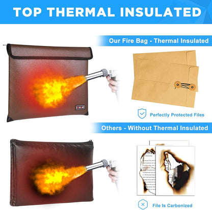 Fireproof Document Bag - with 5200°F Heat Insulated, Waterproof Fireproof Bag with Zipper, 8 Layers of Functional Materials, Fireproof Money Bag for Cash/Documents/Valuables, Fire bag 11"x7.7"