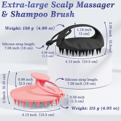 Manmihealth Large Hair Scalp Scrubber, One-piece Silicone Scalp Massager for Wet Dry, Long Bristles Shampoo Brush for Dandruff Removal and Hair Growth with Free Strap&Hook.(Style 2 Black)