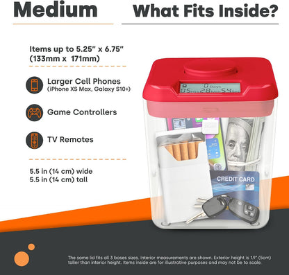 Kitchen Safe Time Locking Container (Medium), Timed Lock Box for Cell Phones, Snacks, and other unwanted temptations (White Lid + 5.5” Clear Base)