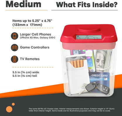 K-Safe Time Locking Container (Medium), Timed Lock Box for Cell Phones, Snacks, and other Unwanted temptations (White Lid + White Base, with Access Port)