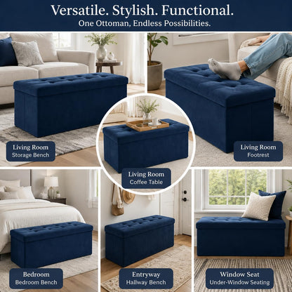 ALASDO Storage Ottoman Footrest Stool Small Ottoman with Storage Foldable Ottomans Foot Rest Footstool Bench for Living Room 17x13x13inches Grey