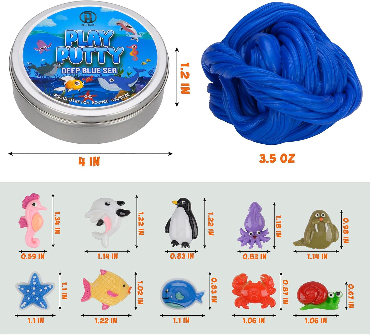 INNER-ACTIVE Play Putty Therapy Putty for Kids with Charms Deep Blue Sea Theraputty Medium Resistance, Increase Fine Motor Skills and Finger Strength, Physical and Occupational Therapy Toy
