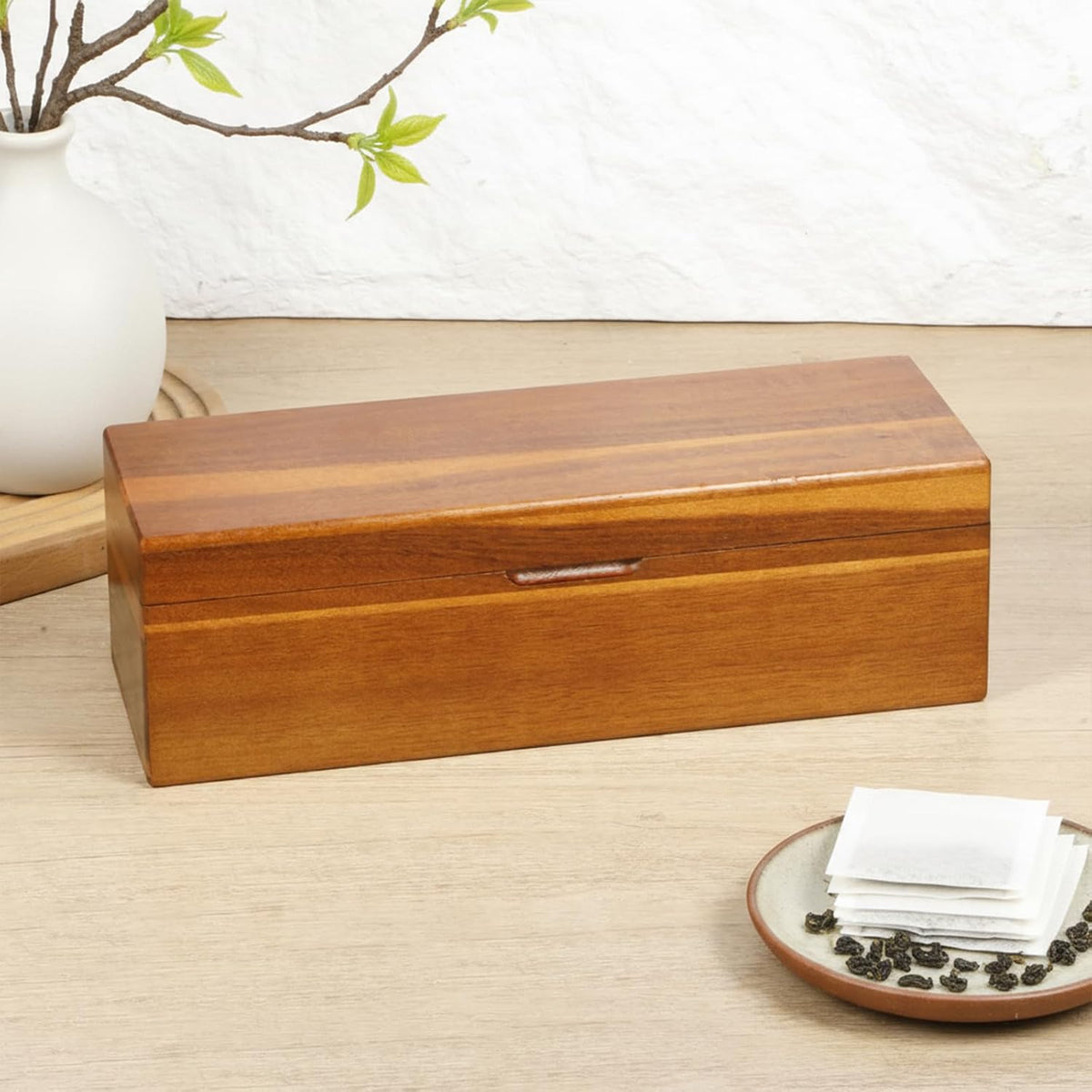 Acacia Wooden Tea Bag Organizers Drink Packet Storage Boxes Teas Caddy
