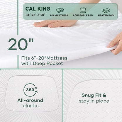 OhGeni 100% Waterproof Mattress Protector,Queen Size Premium Bamboo Mattress Pad,Pet Hair & Bedwetting Resistant,Cooling Breathable Fitted Sheets,Washable Bed Cover,Non-Slip Deep Pocket for Bedroom