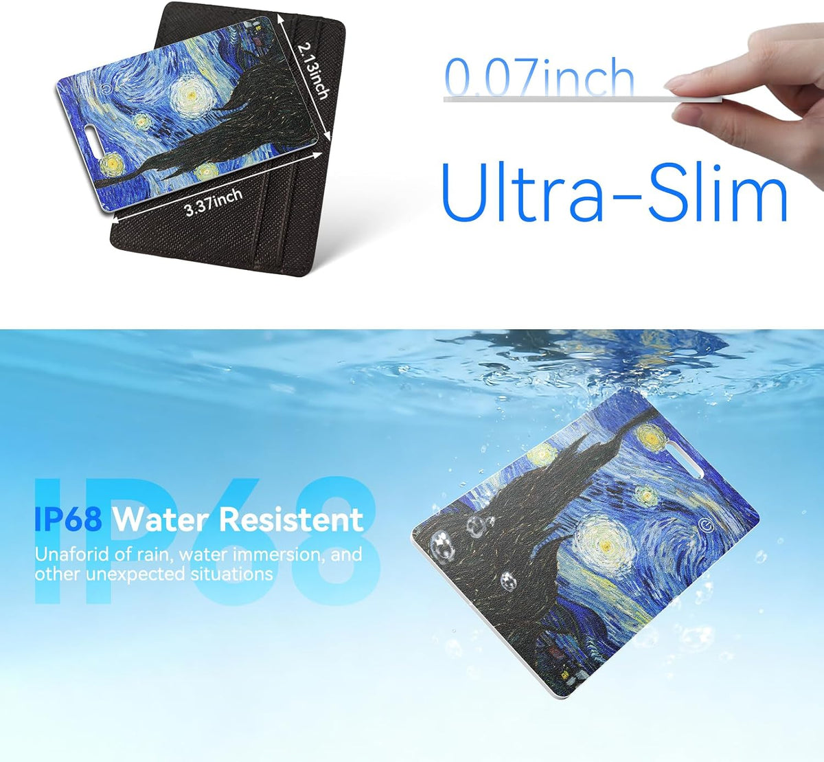 Wireless Charging Wallet Tracker Card, 12-Month Battery, Android & iOS