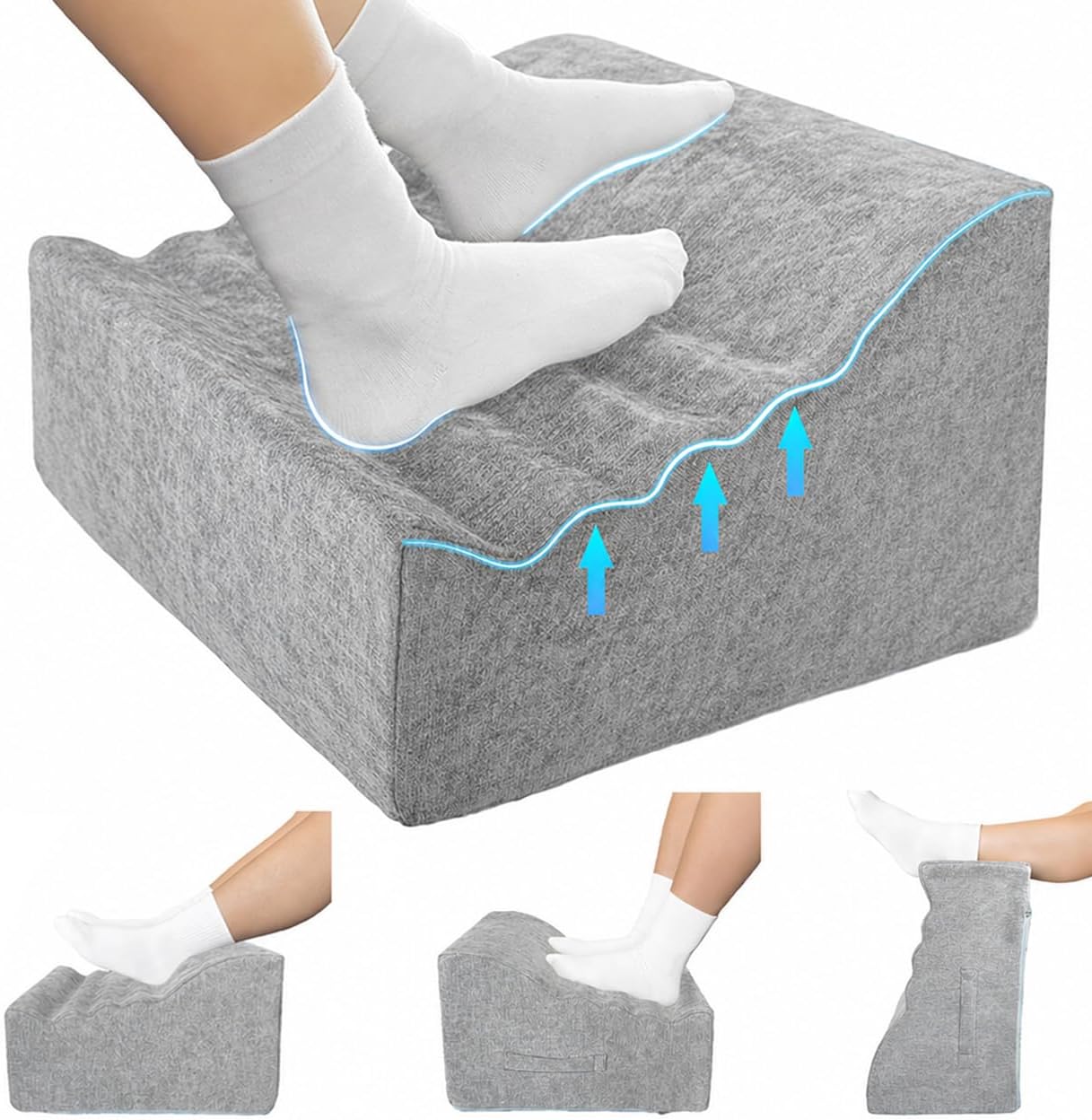 Foot Rest Under Desk, Ergonomic Foot Stool, Comfortable Office Footrest with Curved Design, with Washable Cover for Home and Office, Relieves Leg Pressure (Dark Gray)