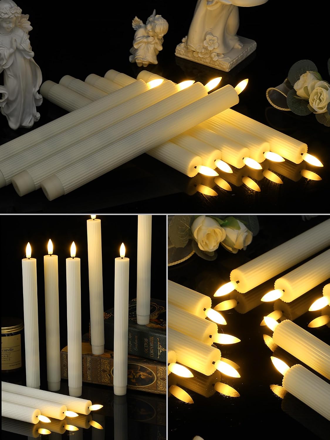 Treela 24 Pcs Flameless Taper Candles Battery Operated Bulk Fake Candles Light LED Candle Sticks Flickering Tapered for Easter Wedding Anniversary Decoration(Basic,11 Inch,Ivory)