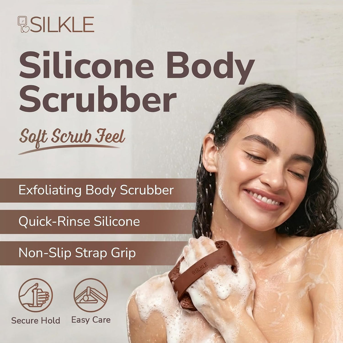 SILKLE Silicone Body Scrubber Exfoliator, Shower Scrubber & Silicone Loofah