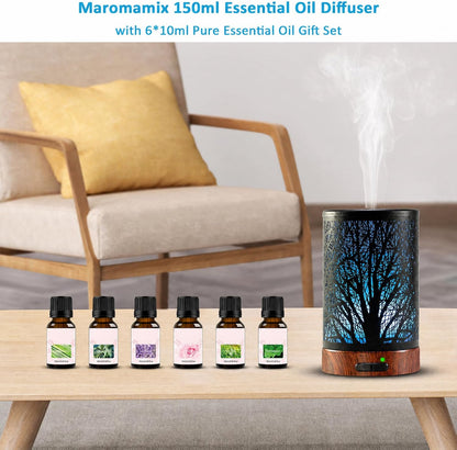 Essential Oil Diffuser - 150ML Metal Aromatherapy Diffuser for Essential Oils with 7 Colors Lights Gifts for Mom Auto Shut-Off & Ultrasonic Cool Mist Diffuser, Ambience for Home