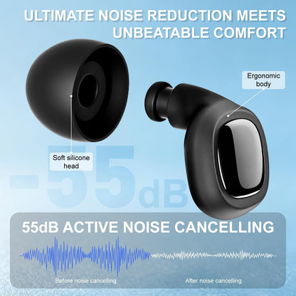 Ultra Soft Ear Plugs - 55dB (SNR) Noise Reduction Hearing Protection - Reusable Earplugs Flexible Comfortable Fit for Noise Sensitivity, Sleep, Work, Study, Airplane, Concerts & Festivals (Black)