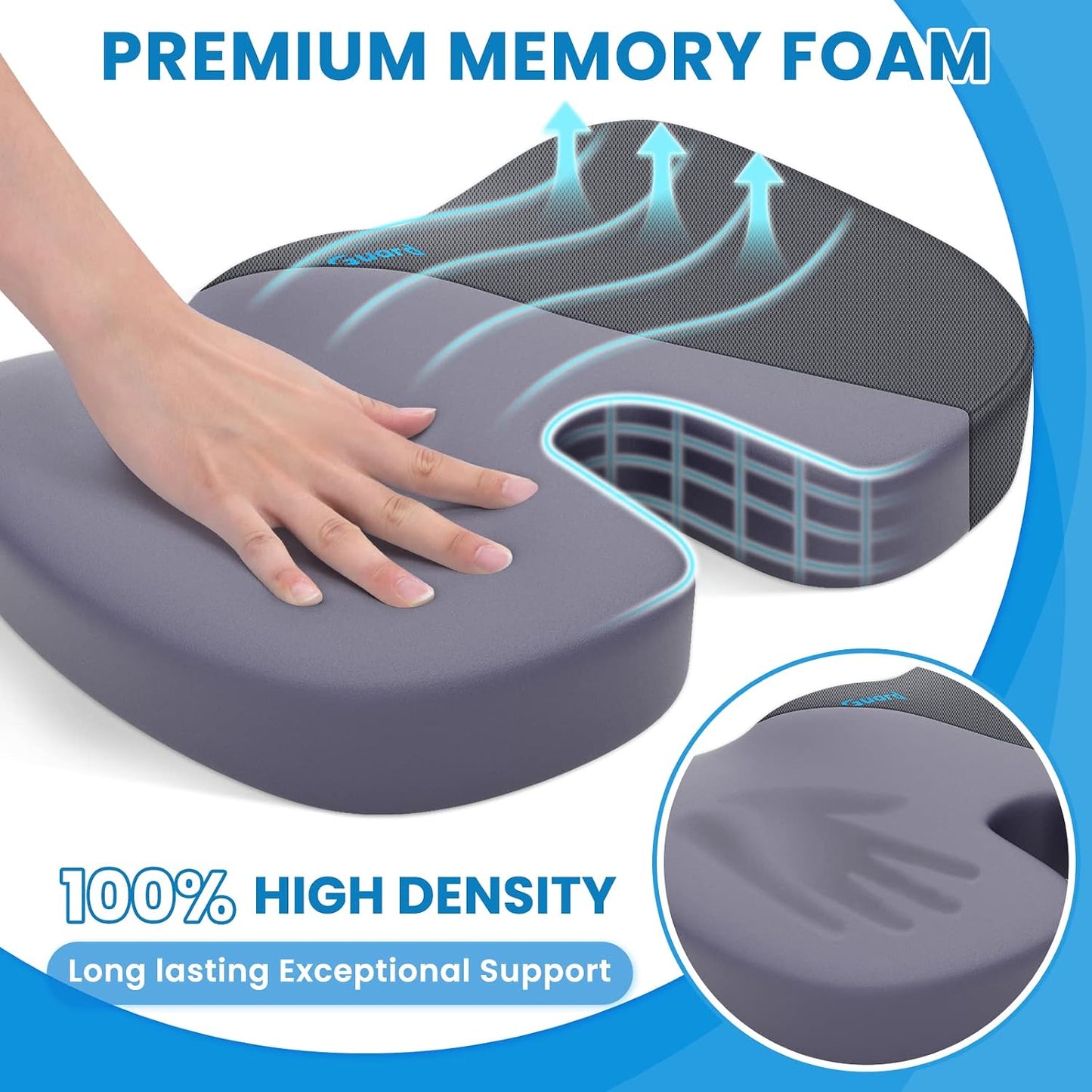 TushGuard Seat Cushion for Office Chair Memory Foam Non-Slip Cushion Back, Relief Chair Pad, Butt Pillow for Office Chair, Car, Computer Desk, Black