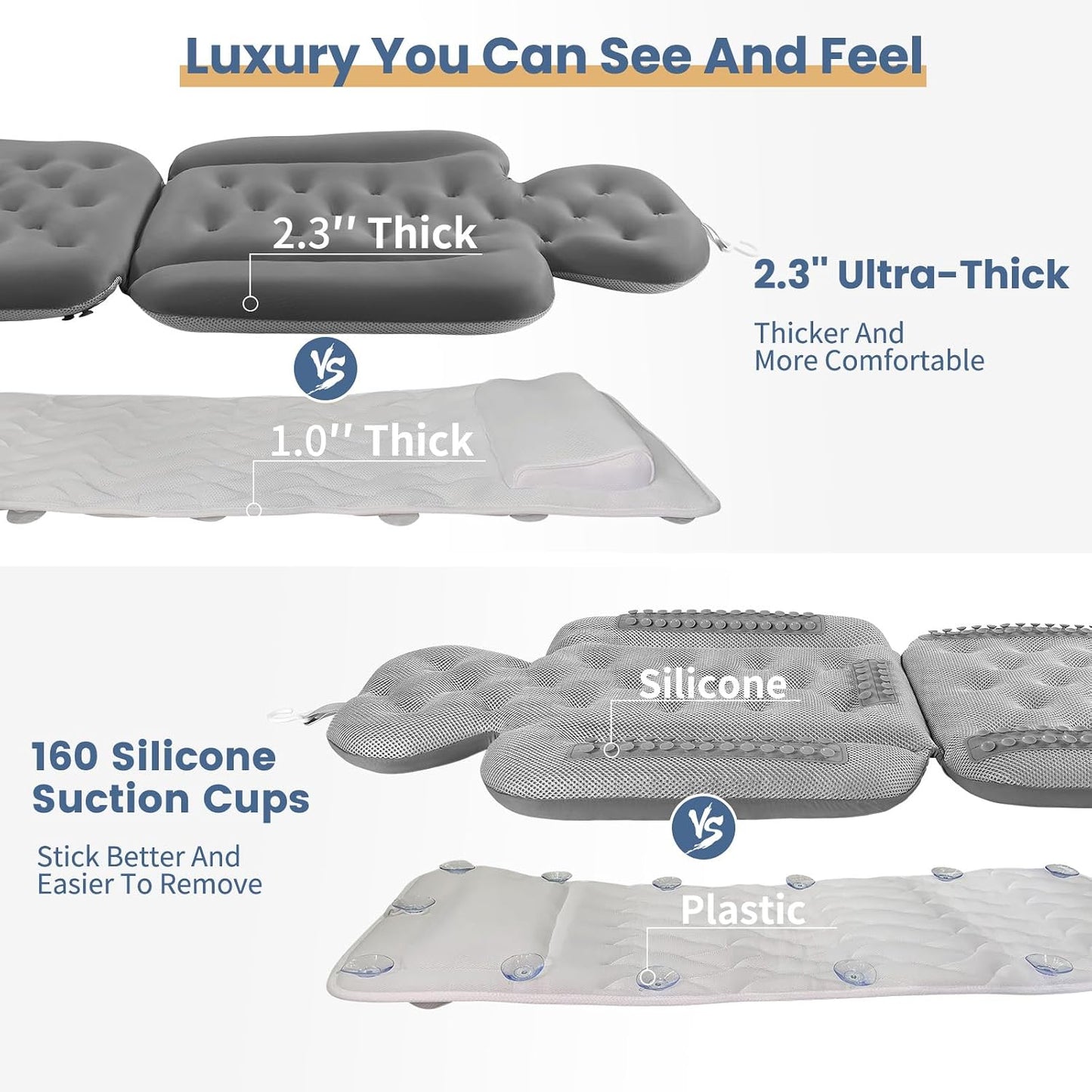 Luxury Bath Cushion, Full Body Bathtub Pillow with 160 Suction Cups, Bath Mat for Head and Neck Support, with Laundry Bag (Light Pink, 51" x 16")